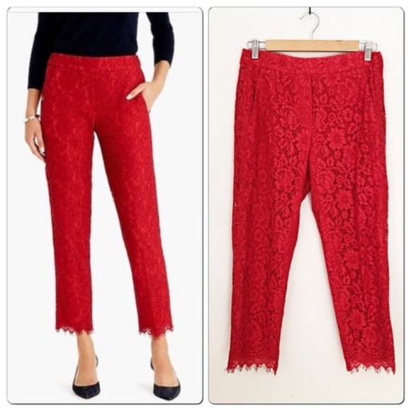 J Crew Red Lace Crop Pants - Picture 1 of 4